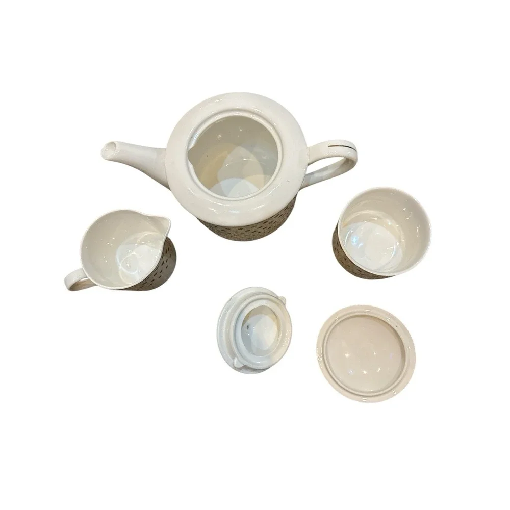 Grace's Teaware Teapot With Creamer & Sugar Bowl White‎ With Gold Polka Dots